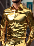 Men's Long Sleeve Button-Down Shirt with Metallic Buttons, 95% Cotton and 5% Spandex