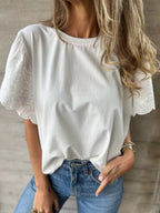 Plus Size Round Neck T-Shirt with Lace Detailing