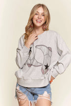 ADORA Sweatshirt Rhinestone Star Boots Accent Casual Long Sleeve Top a5ae75051ba7461c85255e0ddbc2256c-Max-Origin Trendsi