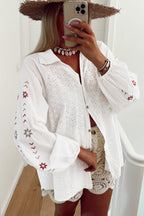 White Shirt Embroidered Eyelet Collared Neck Long Sleeve Blouse 100% cotton a5d41dc6-f590-4e39-917e-aa77d7a0db21-Max Trendsi