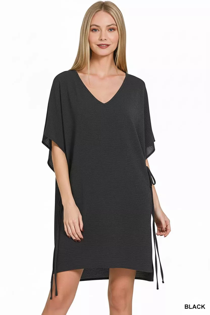 Zenana Mini Dress Black Woven Airflow Tie Side Cover Up BLACK ONE SIZE a5de3ae1-712c-4393-8bf4-af0eeeb3d867-Max-Origin Trendsi