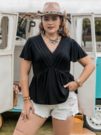 Plus Size V-Neck Blouse with Flutter Sleeves
