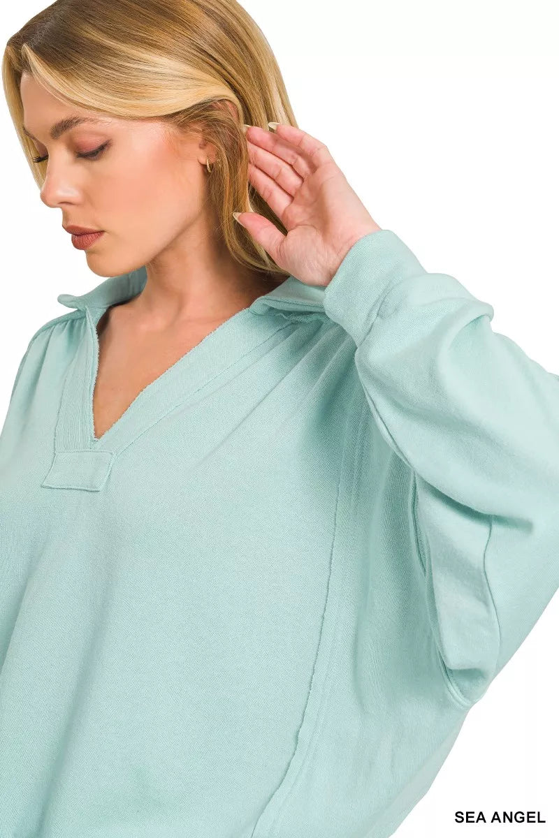 Zenana French Terry Collared Exposed Seam Sweatshirt a5defb024aac46a2bea4525ca75d5205-Max-Origin Trendsi