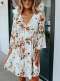Floral Mini Dress V-Neck Three-Quarter Sleeve Summer Dresses Floral a5fd49cc-45d4-4a4e-94b5-8165610fa1e9-Max Trendsi