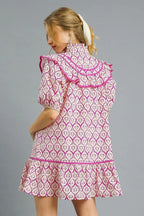 Umgee Mini Dress Ruffled Red-Violet Paisley Printed Puff Short Sleeve a5fe633e-086e-49c2-84da-5dee2220324d-Max-Origin Trendsi