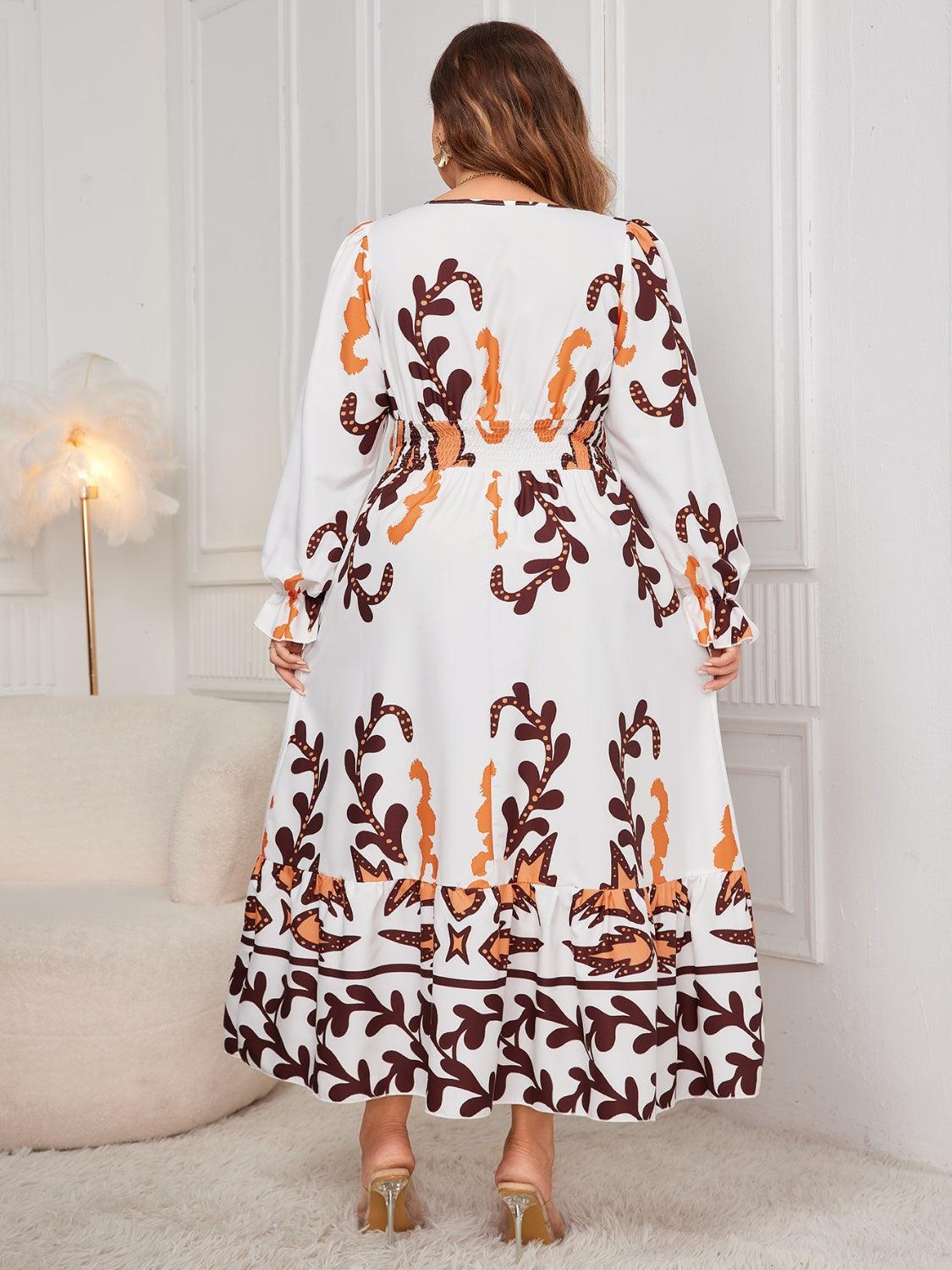 Plus Size Dress Printed Surplice Flounce Long Sleeve V Neck a5fe7dd8-2673-4e78-bac2-4c4d2703db19-Max Trendsi