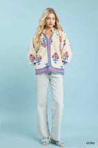 Umgee Tunic Blouse Ecru Boho Floral Print Womens Long Sleeve Top a604415d-ef6c-450b-9b49-1522dc355e21-Max-Origin Trendsi