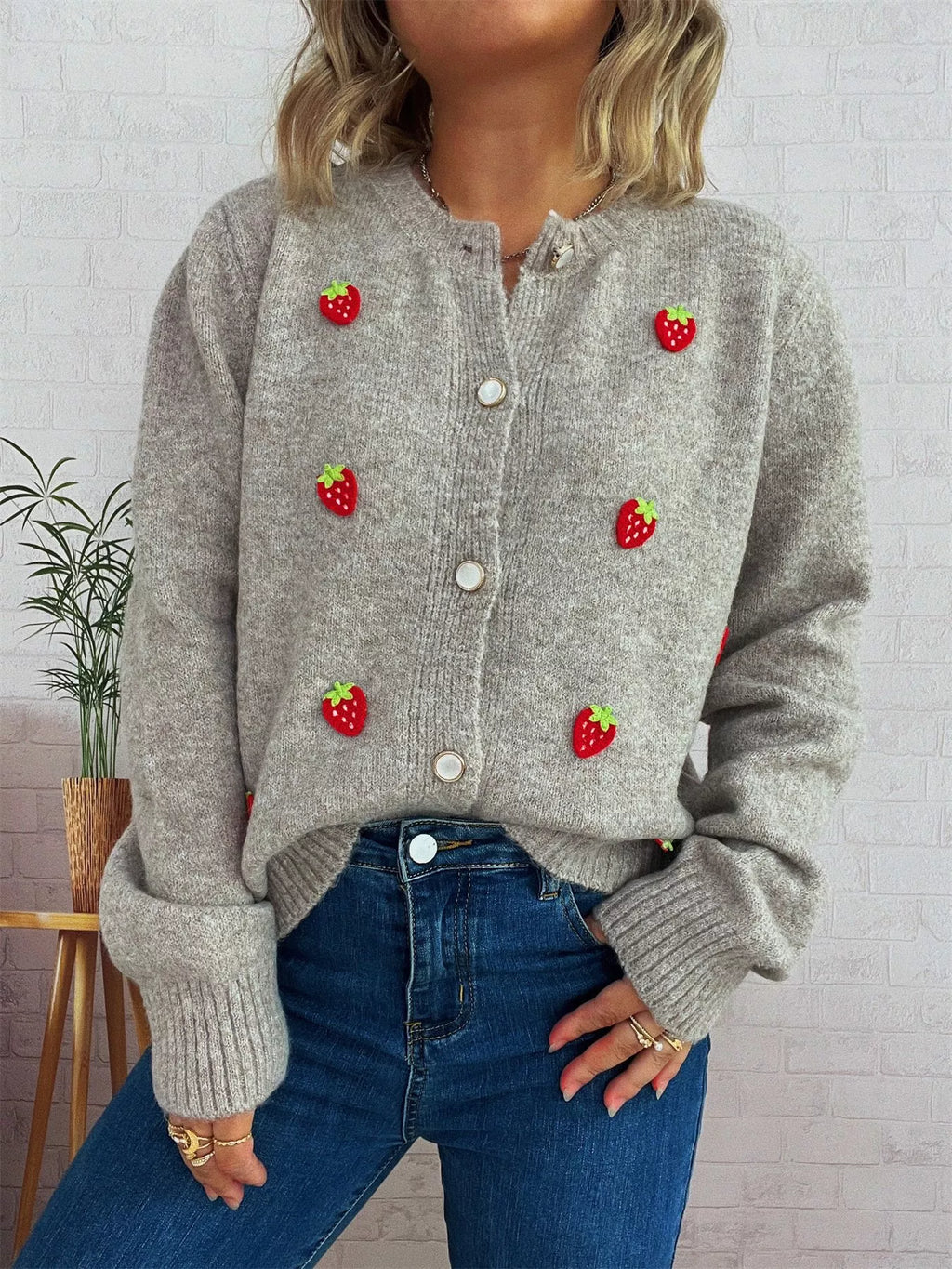 Women's Cardigan Strawberry Button Up Long Sleeve Soft Knit a6052a36-2888-4811-bf3b-3f7f3958276b-Max-Origin Trendsi