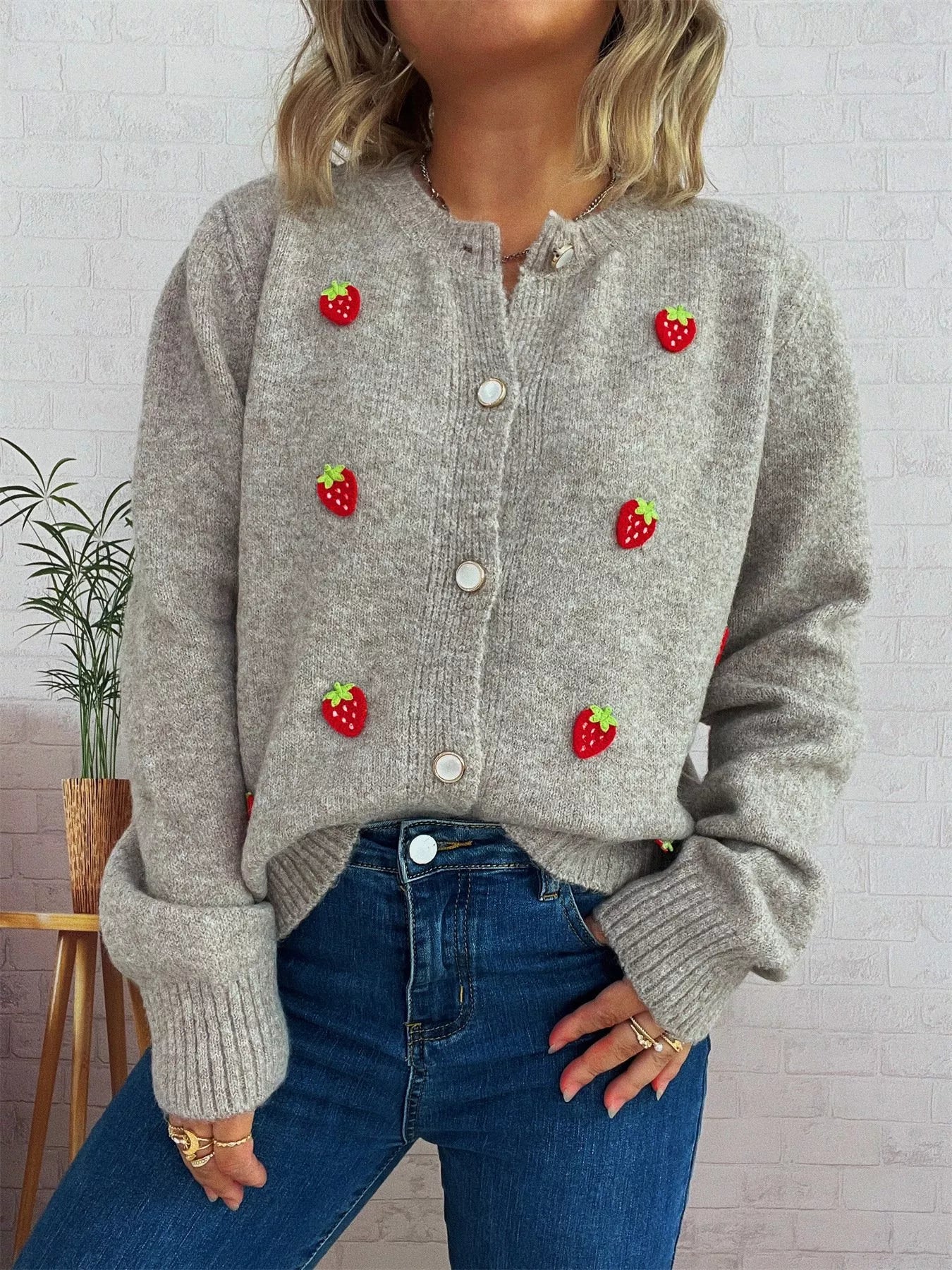 Women's Cardigan Strawberry Button Up Long Sleeve Soft Knit a6052a36-2888-4811-bf3b-3f7f3958276b-Max-Origin Trendsi