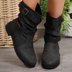 Women's Boots Mid-Calf Buckle Strap Pu Leather Low Heel Shoes a60eea6de0ba4d4f86545ddfb280f1c9-Max-Origin Trendsi