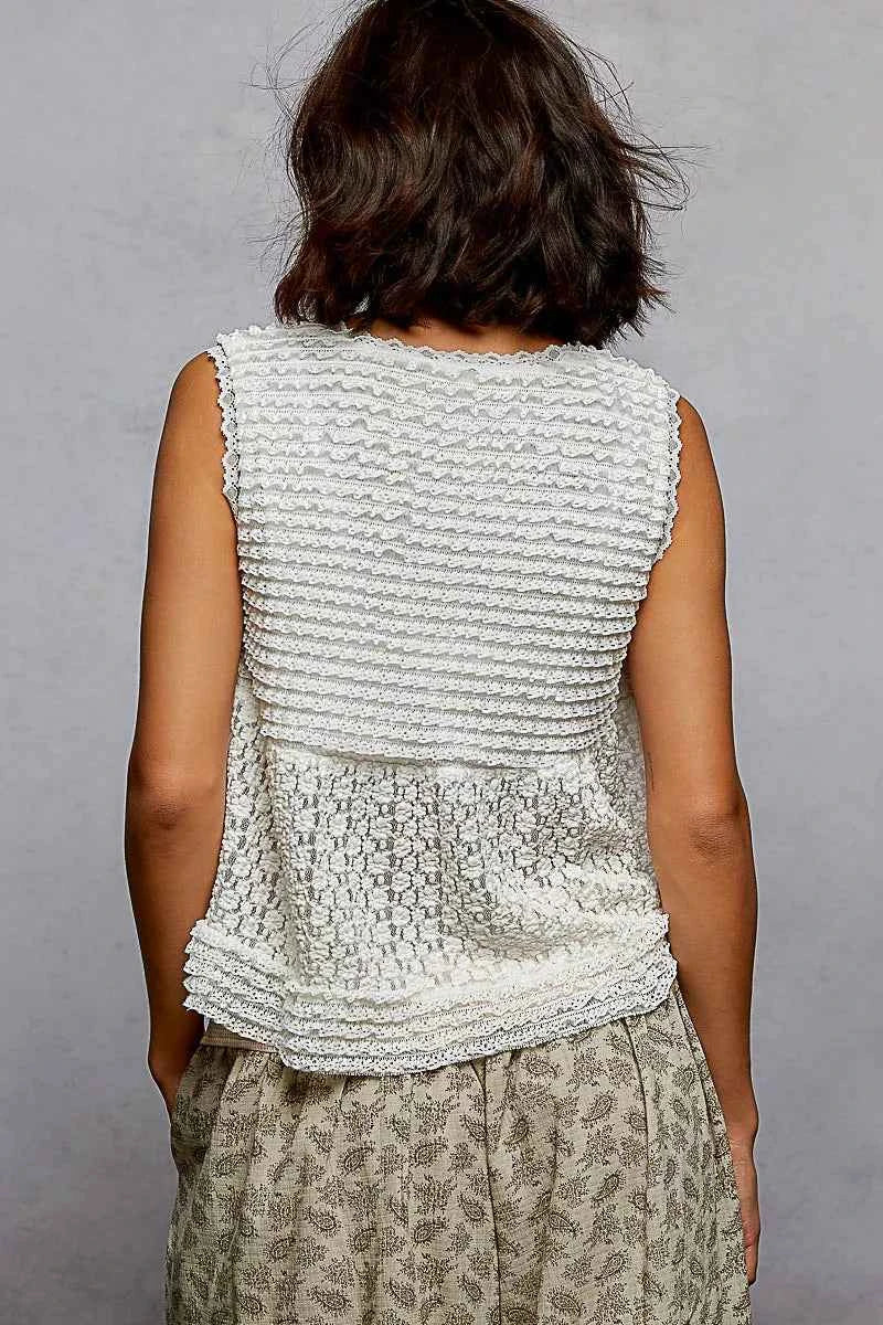 POL Blouse Textured Lace Cropped Tank Ivory Ruffled with Trim Detail Top a628aeac-69fb-44d4-bbca-e4fa20722efe-Max-Origin Trendsi
