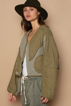 POL Jacket Quilted Knit Olive Viding Detail Patch Zip Up Long Sleeve a62e65cc-cf07-4691-9438-aa13ba96516b-Max Trendsi