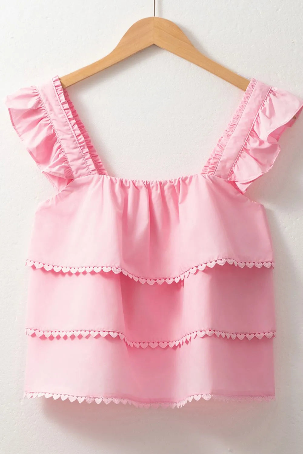 Ruffle Top Blush Pink Tiered Heart Trim Square Neck Top Short Sleeve a63aa366-4d28-4647-ac12-bb0c8f339b0e-Max-Origin Trendsi