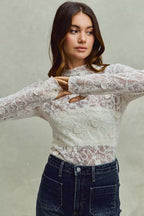 SO ME Womens Blouse Lace Off White Long Sleeve 3d Effect Floral Layering Top a63ba104ccf74fca8b7b5c358d7e70cb-Max-Origin Trendsi
