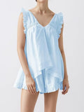Ruffle Trim V-Neck Two-Piece Top and Shorts Set