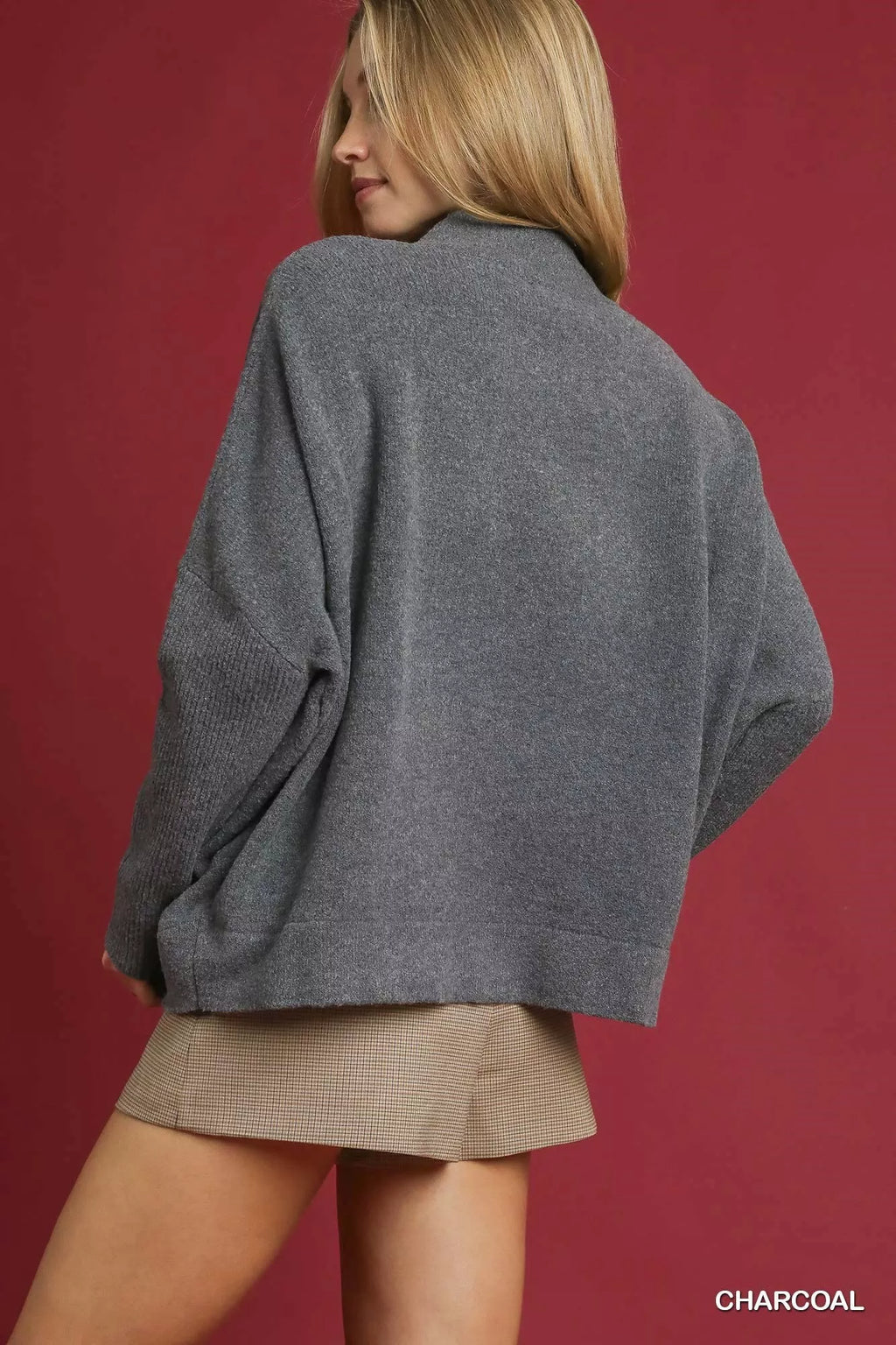 Umgee Sweater Gray V-Neck with Wide Trim Detail Ribbed Pullover a64d54e7-2929-415f-9bb8-d4b9453e716f-Max-Origin Trendsi
