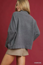 Umgee Sweater Gray V-Neck with Wide Trim Detail Ribbed Pullover a64d54e7-2929-415f-9bb8-d4b9453e716f-Max-Origin Trendsi