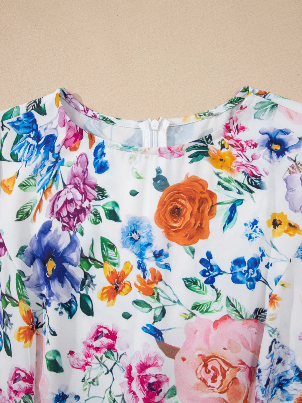 Floral Mini Dress Cap Short Sleeve Round Neck Back Zipper a654c2cf228c4cdf8cc6f110faeebaf9-Max-Origin Trendsi