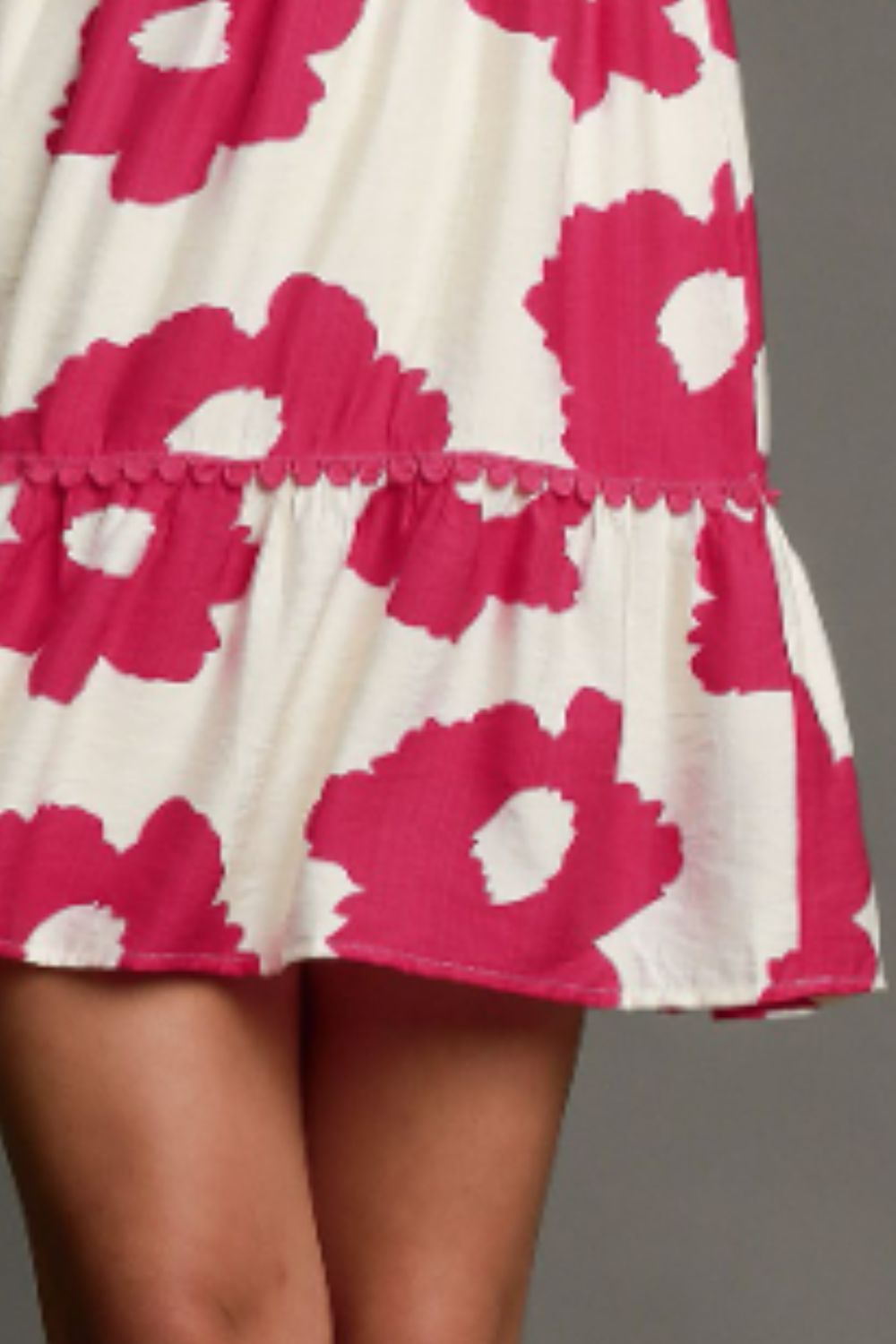 Umgee Mini Dress Deep Rose Floral Contrast Ruffled Short Puff Sleeve a65f3163-3403-45db-99bb-2104aaed7c8e-Max Trendsi