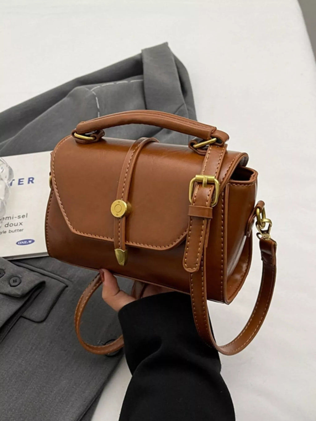 Womens Crossbody Bag Pu Leather Top Handle Handbag Brown One Size a6613b5b-f60f-4c97-a378-5a927be0a7c5-Max-Origin Trendsi