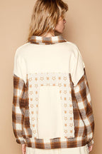 POL Plaid & Star Patchwork Jacket Women Contrast Long Sleeve Shacket a6629f86-d416-495f-806a-19f6a3b87f1f-Max Trendsi