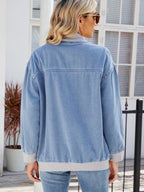 Denim Jacket Pocketed Zip Up Baseball Collar Long Sleeve Outwear a6667ae2-396e-425d-a43b-2a213859e150-Max Trendsi