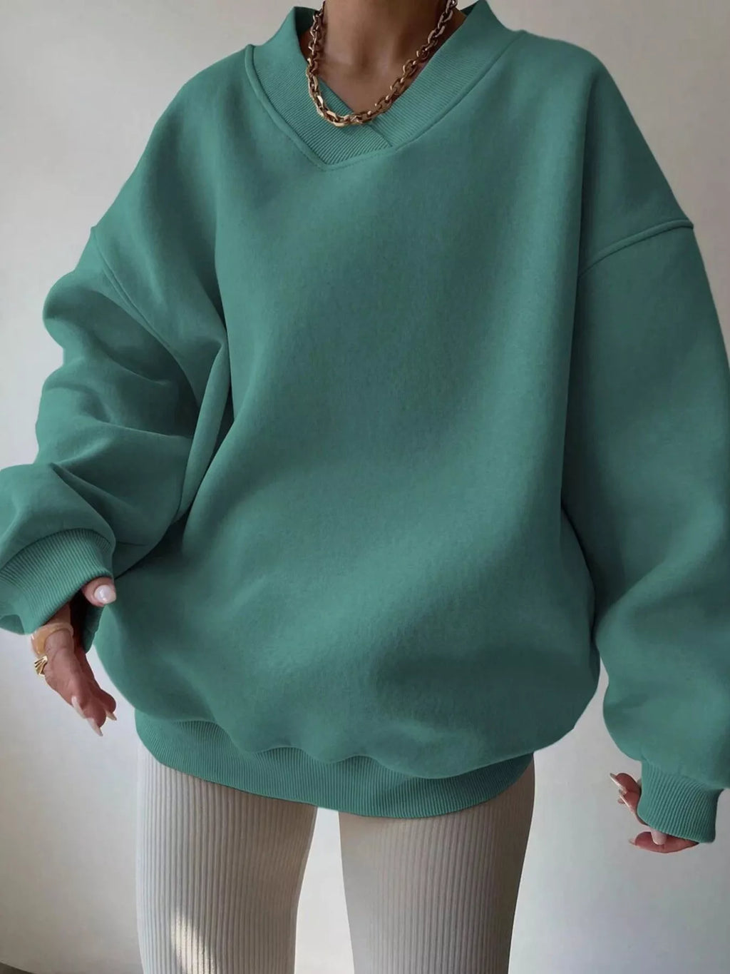 Women's Sweatshirt Dropped Shoulder Long Sleeve Oversized Pullover Green a666b3ba639547af9a830b407b11a421-Max-Origin Trendsi