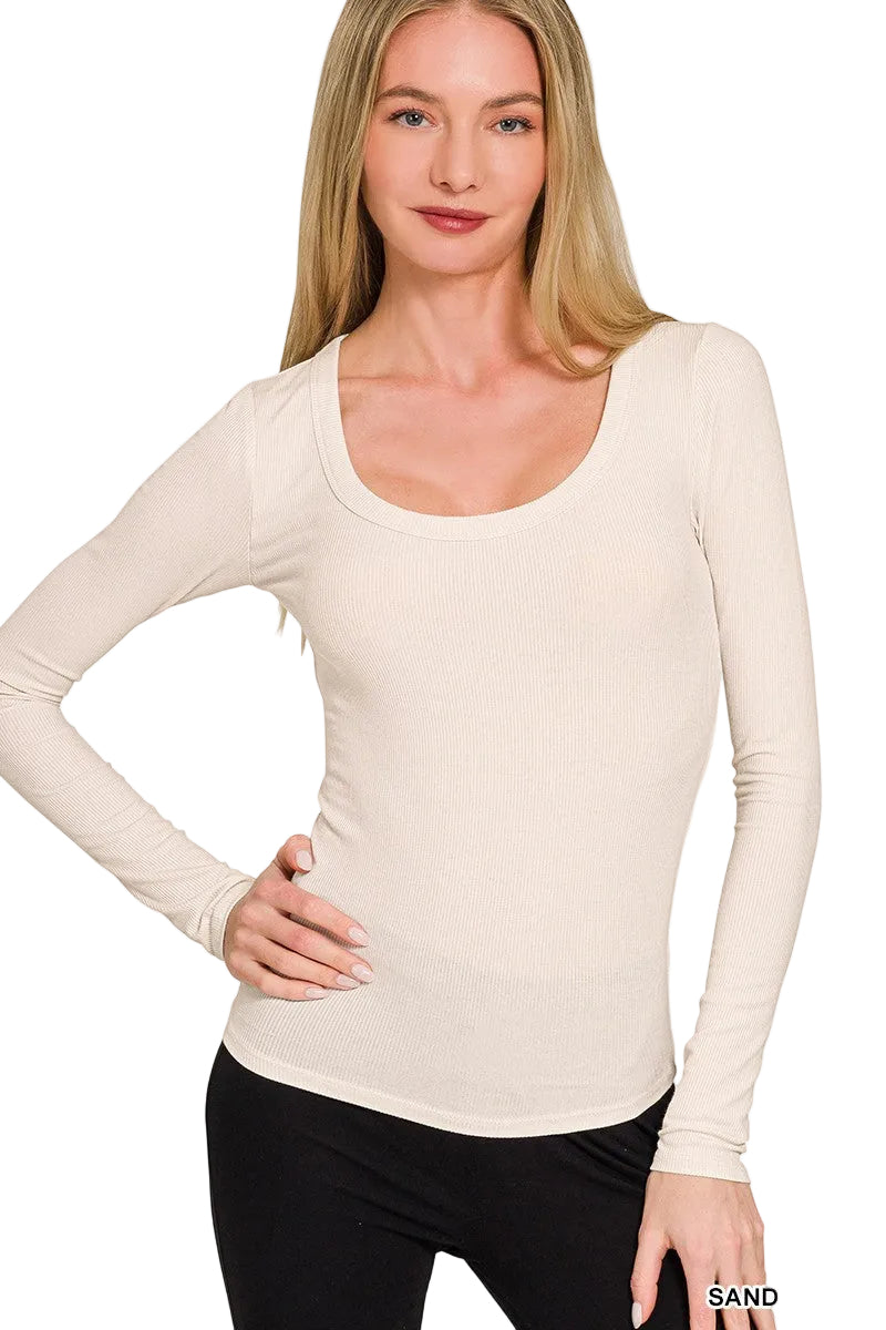 Zenana Ribbed Boat Neck Long Sleeve T-Shirt