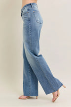 Judy Blue Baggy Jeans Women's V - Front Wasit Style Medium Washed Denim a684f46c70d342c7861967a6f1eb5ee1-Max-Origin Trendsi