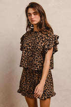 BiBi Leopard Outfit Set Waffle Texture Layered Ruffle Sleeve Top and Shorts a688aac523cf40ea823d62f6b09ba141-Max-Origin Trendsi