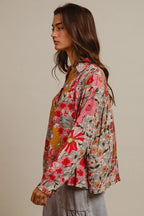 BiBi Women's Shirt Rose Floral Printed Smocked Long Sleeve Top a6916966c4e143b3825529bff7fe52b3-Max-Origin Trendsi