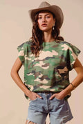 SO ME Camouflage Print T-shirt Dolman Soft Sweater Short Sleeve Top CAMOUFLAGE a6931d656cd3414ebc22e209de1b83df-Max-Origin Trendsi