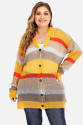 Plus Size Openwork Color Block Button-Up Cardigan