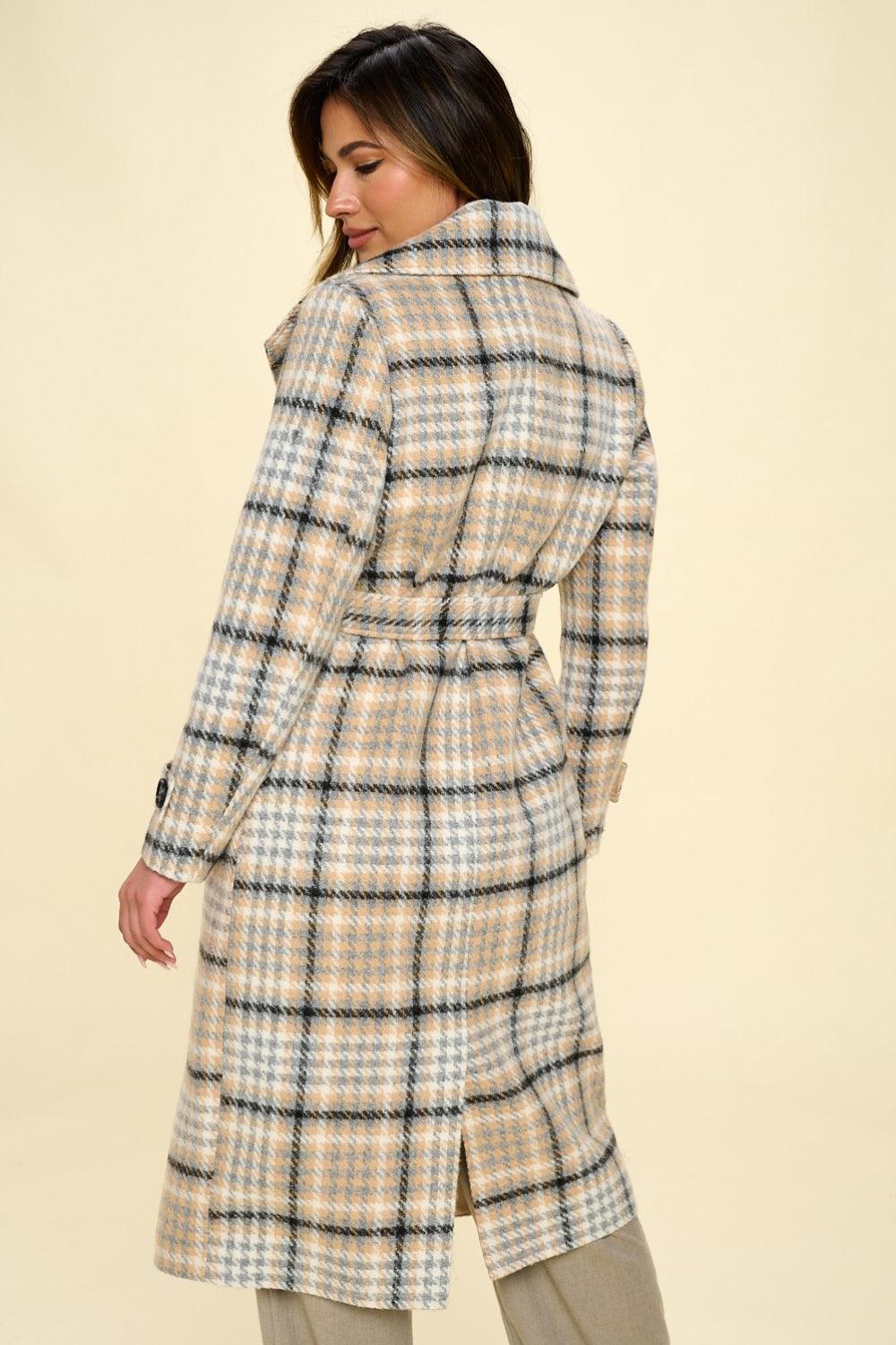Coalition LA Coat Vegan Wool Double-Breasted Plaid with Belt a6aee60c-1c4f-4294-8391-900fba992268-Max Trendsi