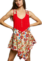 POL Round Neck Ribbed Tank with Woven Print Patch