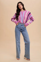Women's Sweater Annie Wear Chevron Stripe Round Neck Ribbed Long Sleeve a6cf550b-6461-48d0-a485-4feef4753edb-Max Trendsi