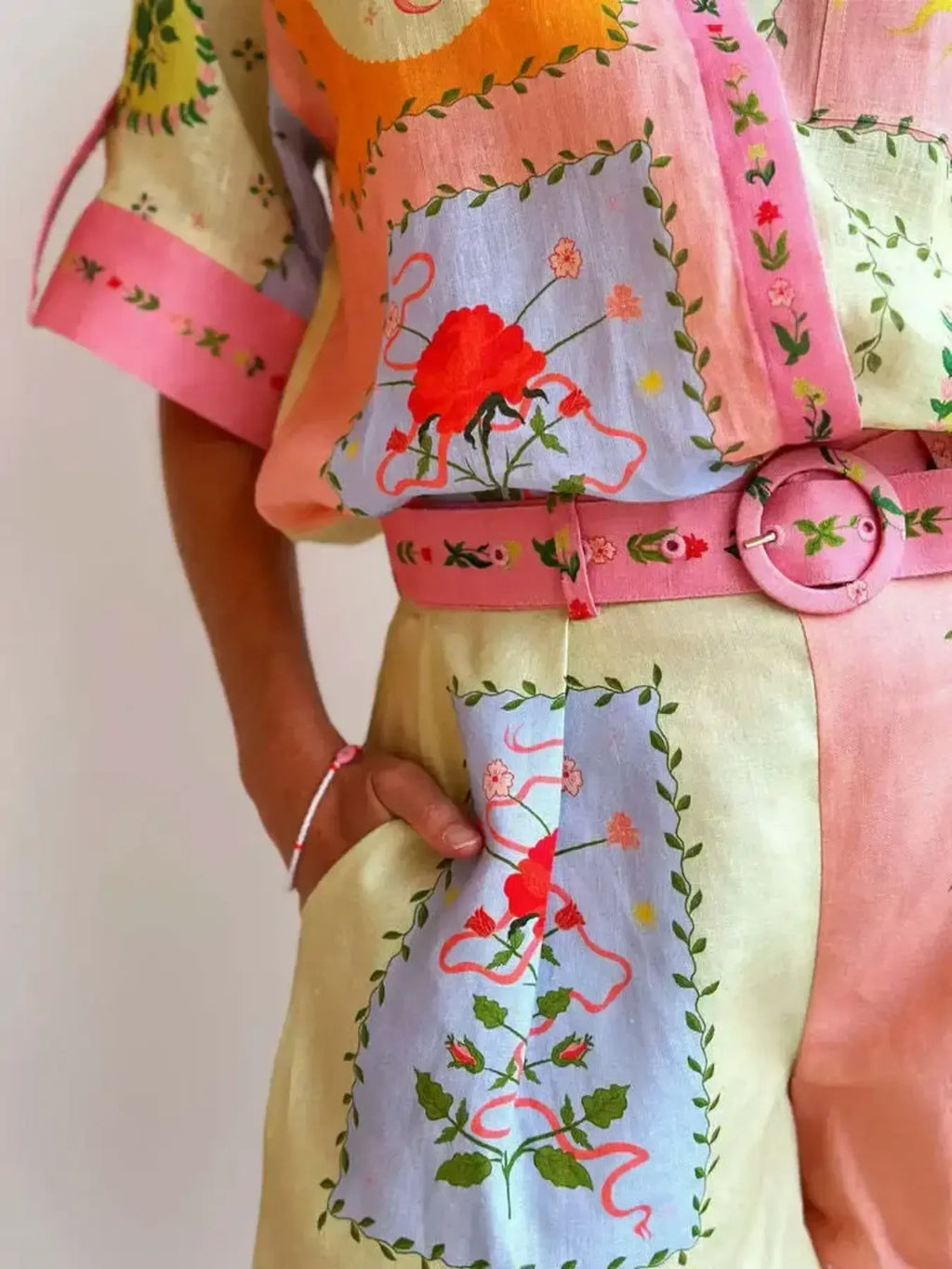 Women's Outfit Set Floral Pink Printed Shirt Short Sleeve and Shorts Lightweight a6d77d243e104f2784111b50a8a9280c-Max-Origin Trendsi