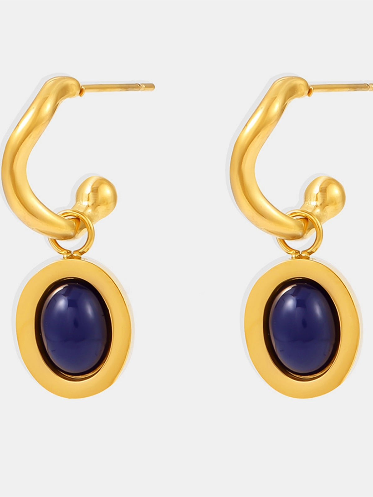 Oval Drop Earrings Agate Kyanite Stone Stainless Steel 18K gold-plated Gold a6f6f77c-e82e-41d1-9947-c3ed14201ebd-Max Trendsi