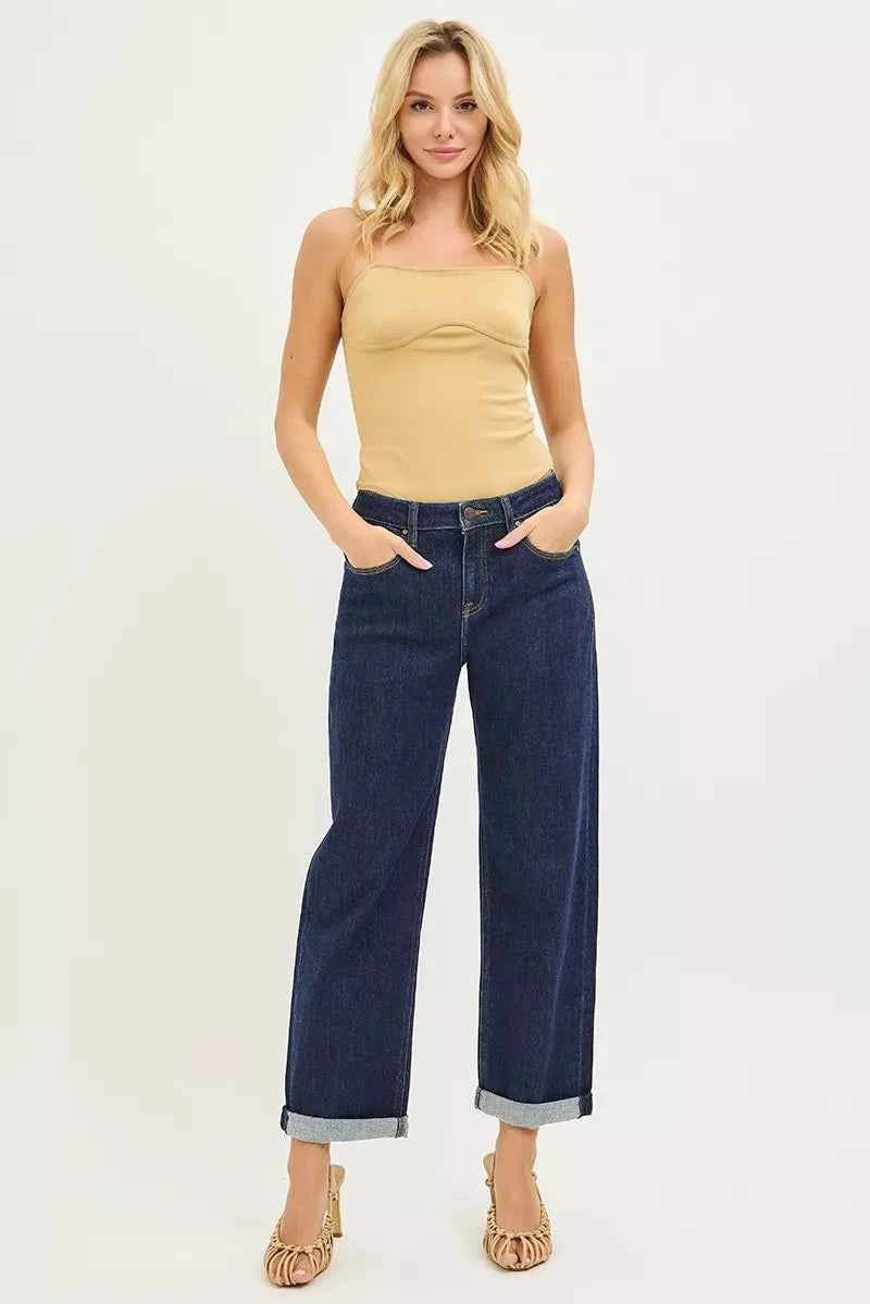 RISEN Slouchy Cropped Boyfriend Jeans With Cuffed Hem a702226d56ff42b695556171633f1b36-Max-Origin Trendsi