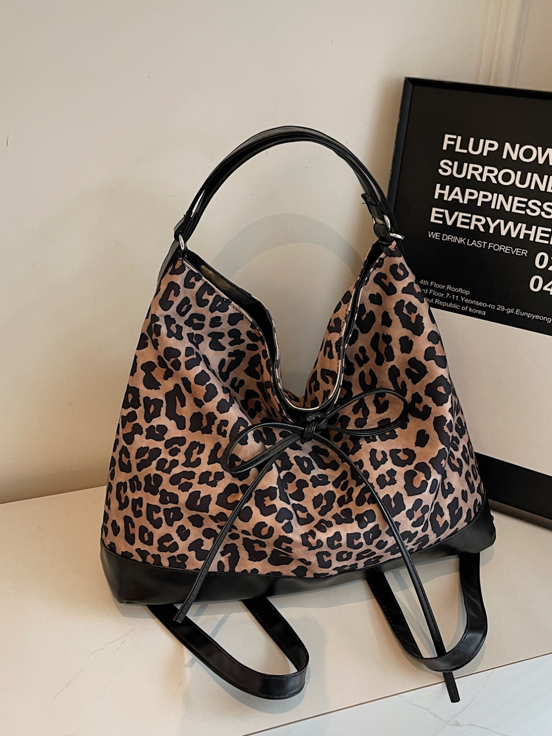 Leopard Women Shoulder Bags Dual Purpose Large Zipper Tied Crossbody Bag