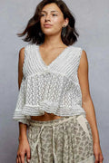 POL Blouse Textured Lace Cropped Tank Ivory Ruffled with Trim Detail Top IVORY a70cdefd-5675-4479-8103-c0ed2dfc3c67-Max-Origin Trendsi