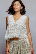 POL Blouse Textured Lace Cropped Tank Ivory Ruffled with Trim Detail Top IVORY a70cdefd-5675-4479-8103-c0ed2dfc3c67-Max-Origin Trendsi