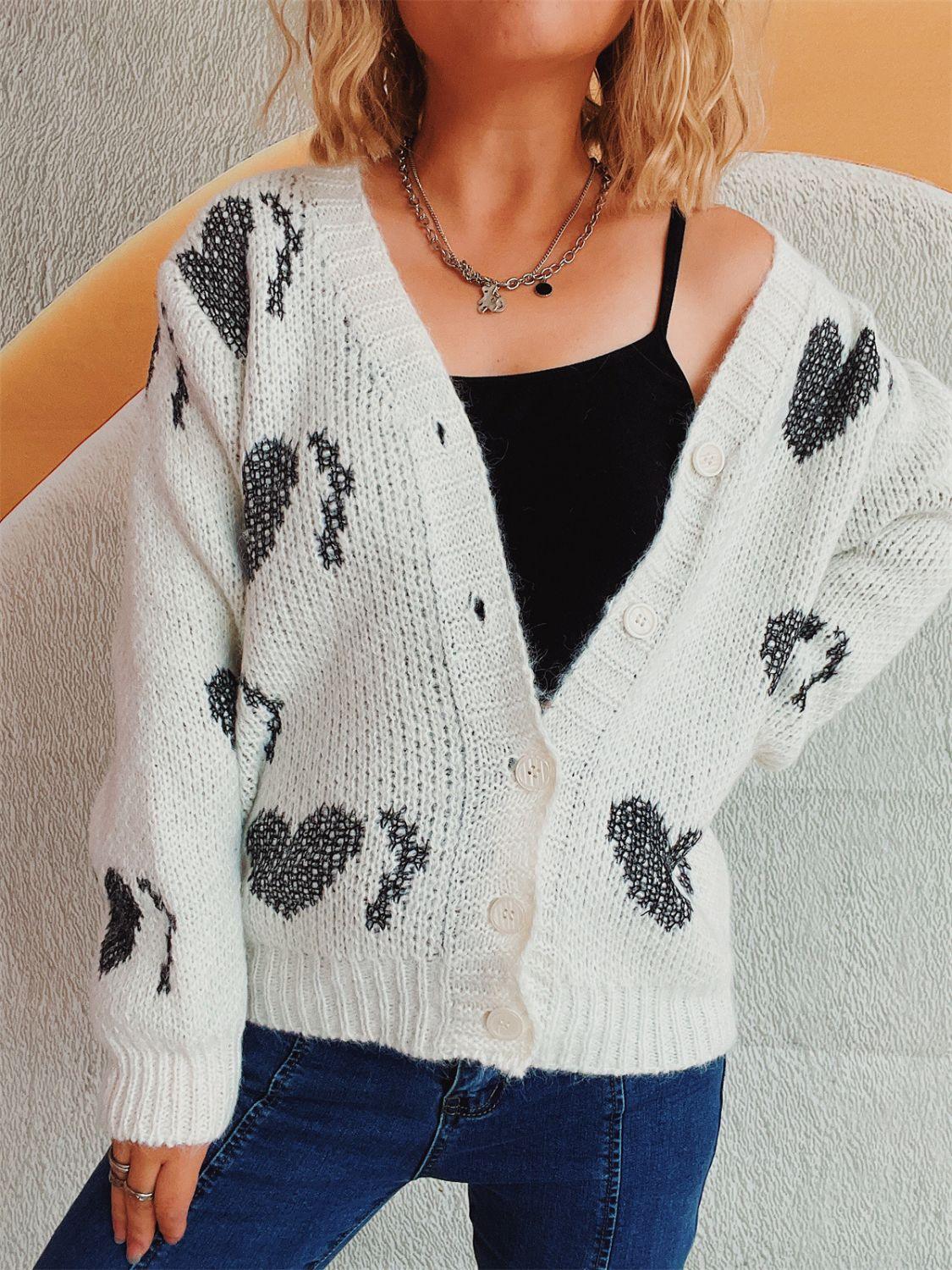 Heart Cardigan Button Up Long Sleeve Knitwear
