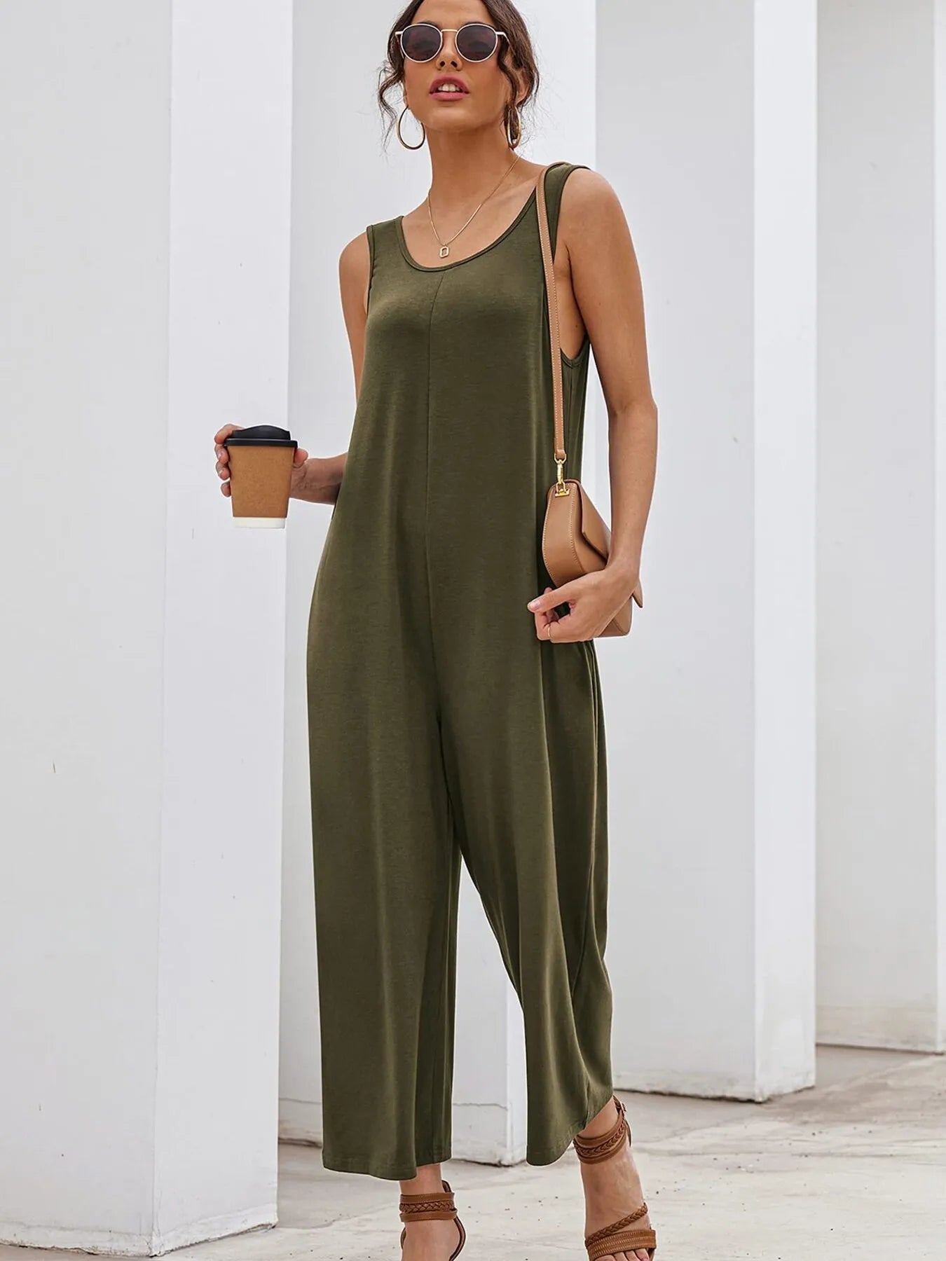 Women's Jumpsuit Sleeveless Wide Leg Casual Loose Overall One-piece Army Green a71eb0d284be4b47b8acdbba98feb4d1-Max-Origin Trendsi