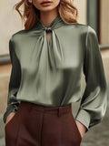 Satin Front Cutout Blouse with Twisted Design