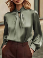 Satin Front Cutout Blouse with Twisted Design