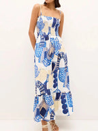 Cami Midi Dress Sky Blue Printed Square Neck Smocked Ruffle Hem a7240330-edc4-470b-a9de-c606dc9b4062-Max-Origin Trendsi