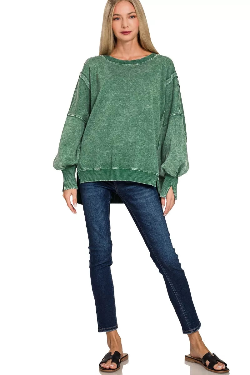 Zenana Acid Washed Batwing Sleeve Fleece Sweatshirt a72652c6d9b94d199a33f49bd93edd21-Max-Origin Trendsi
