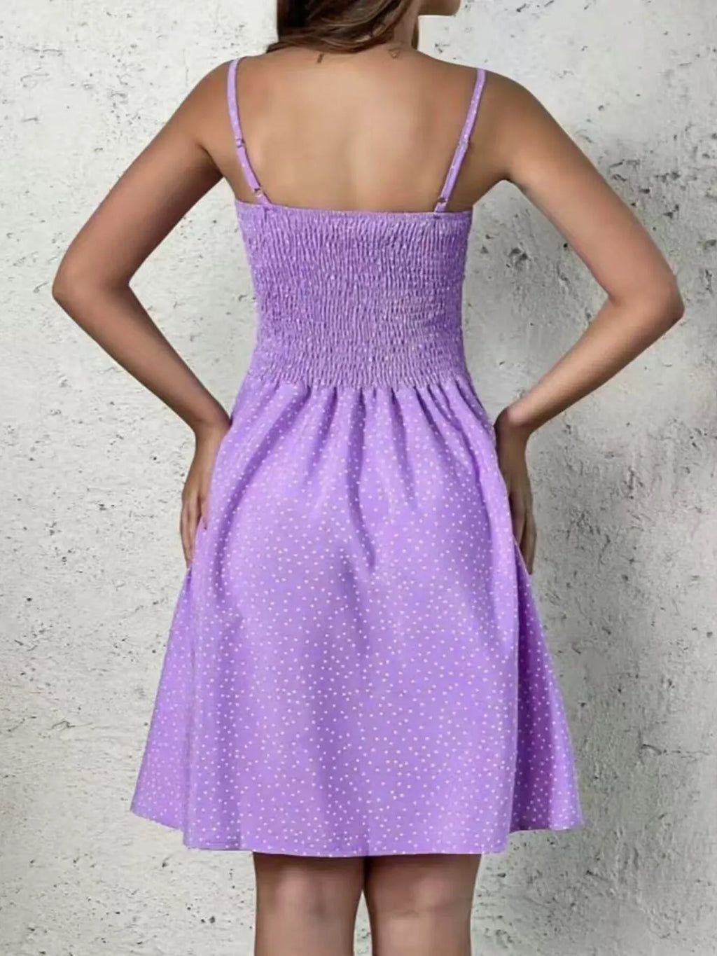 Mini Cami Dress Swiss Dot Smocked Square Neck with Thin Straps a72ad986e7d1490aa3c996e9eca83778-Max-Origin Trendsi