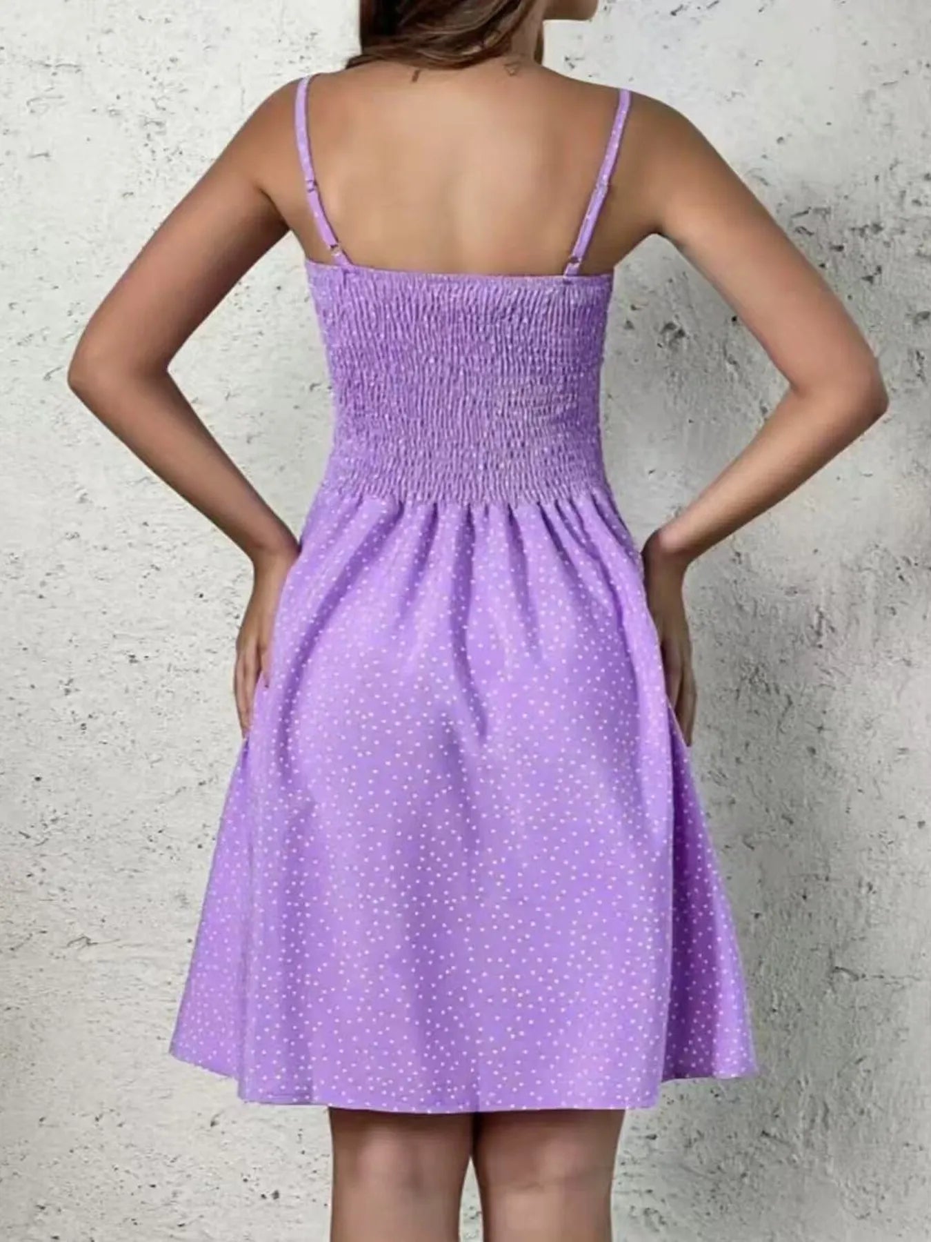 Mini Cami Dress Swiss Dot Smocked Square Neck with Thin Straps a72ad986e7d1490aa3c996e9eca83778-Max-Origin Trendsi